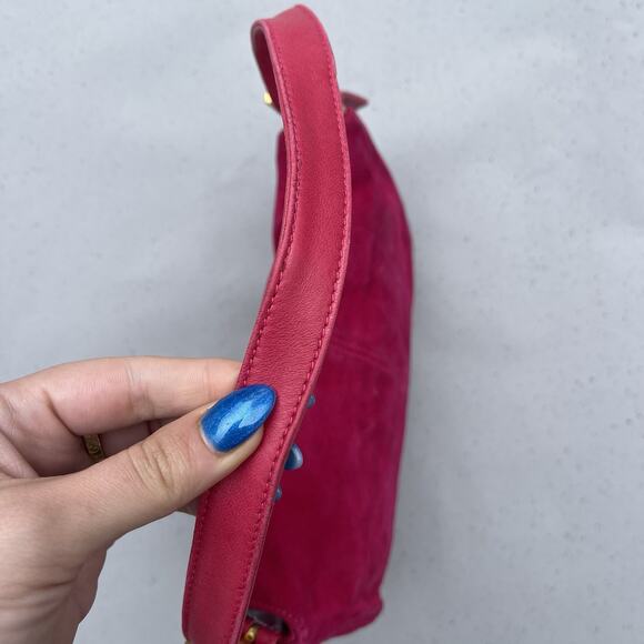 FENDI Mamma Baguette Pink Suede Gold Glitter Flap Shoulder Bag Purse - Picture 7 of 16